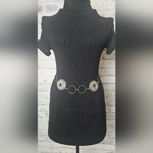 Vintage Boho Medallion Chain Belt Festival Western Statement Waist